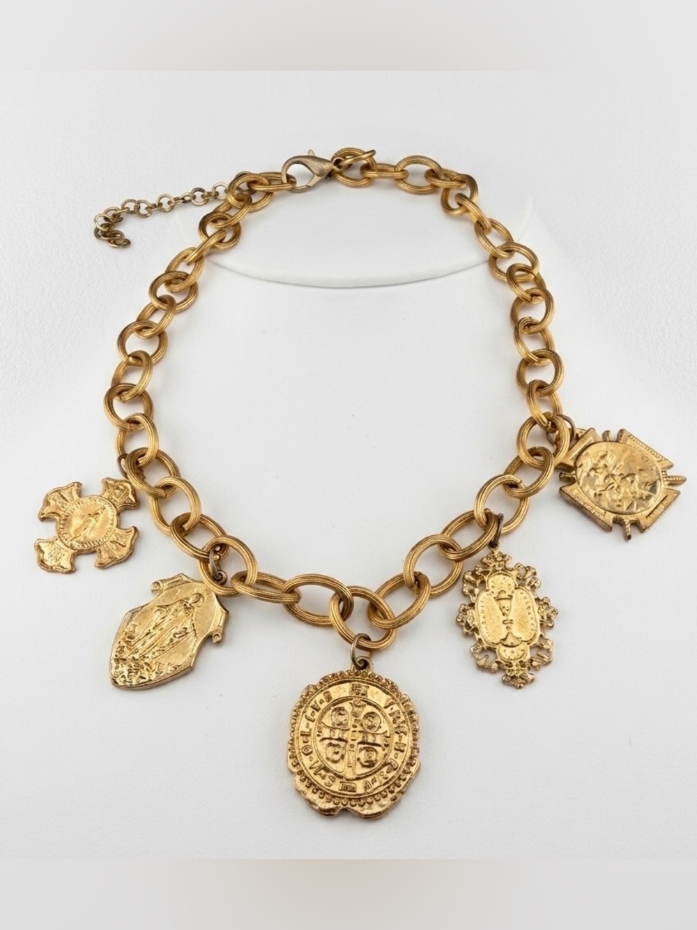 Antiqued Gold Charm Necklace Catholic Relic Charm Choker Ephoria Vibes